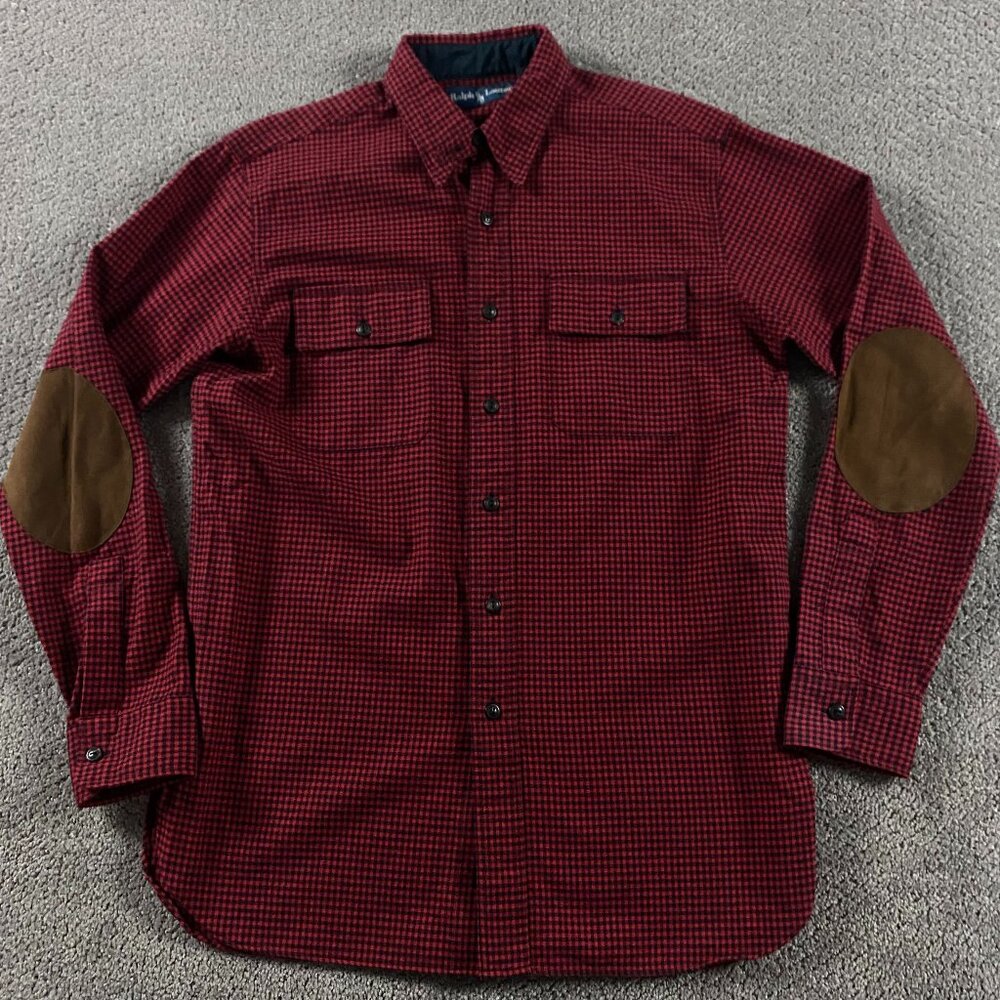 Vintage Ralph Lauren Flannel Shirt Mens Small Chin Strap Elbow Patches Red Check